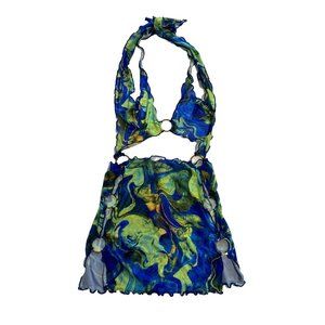 NWT Kamari Swim Skye Cut Out Mesh Dress in Blue